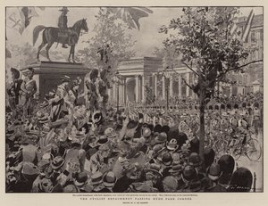 A kerékpáros különítmény a Hyde Park Corner mellett halad el alkotó: Frederic de Haenen