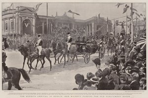 A királynő érkezése Dublinba, Őfelsége elhalad a régi parlament épületénél alkotó: Frederic de Haenen