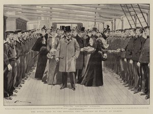 Királyi látogatás a Princess of Wales kórházhajón Tilburyben alkotó: Frederic de Haenen