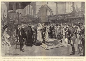 Az esküvői szertartás a Groote Kerkében, Van der Vlier lelkész előadásában, a menyasszony és a vőlegény gyűrűt cserél