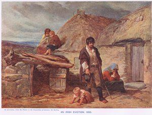 Egy ír kilakoltatás, illusztráció Cassell „Anglia illusztrált története” című művéből, 1910 körül (színes litó)