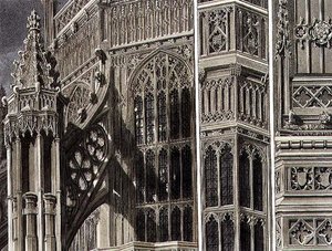 Henry Hetedik kápolna külső töredékei és részei, 12. tábla a „Westminster Abbey”-ből, Thomas Sutherland metszet, pub. Írta: Rudolph Ackermann (1764-1834) 1811 (akvatinta) alkotó: Frederick (after) Mackenzie