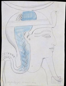 Tanulmány a Khonsu isten fejének domborművéről I. Seti templomában, Abydos, 1874 (ceruza és WC papíron)