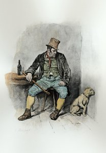 Bill Sykes és kutyája, Thomas Archer „Charles Dickens: Egy pletyka az életéről” című könyvéből, 1894 körül (litho) (későbbi színezés)