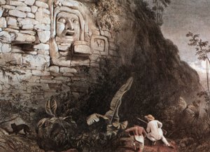 Vadász és vezetője a maja Itzam Na feje előtt alkotó: Frederick Catherwood