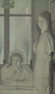 Belső – Este, 1915 (ceruza, mosás és gouache) alkotó: Frederick Cayley Robinson