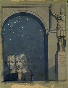 A gyerekek belépnek a luxus palotába, valószínűleg Maeterlinck A kék madár című művéből. alkotó: Frederick Cayley Robinson