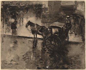 The Up-Tide on the Avenue, valószínűleg 1890. alkotó: Frederick Childe Hassam