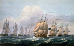 Beresford százados a HMS Theseusban vezeti hajóosztagát a „The Naval Chronology of Great Britain” című művéből, J. Ralfe, 1820