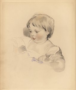 Rowland Bloxam, Sir Thomas Lawrence unokaöccse portréja. Pufók fiú kék szalaggal átkötött ruhában. Frederick Christian Lewis kézzel színezett metszete Sir Thomas Lawrence illusztrációja után a P.G.-től. Patmore drágakő kabinetje, Ackermann, London alkotó: Frederick Christian Lewis
