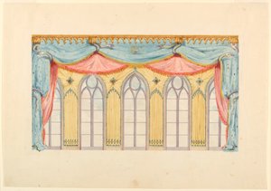 Rajz, Ablakdíszítés, valószínűleg a zeneterem keleti falához, Royal Pavilion, Brighton, 1820