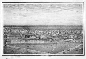 Esplanade sor és mecset, panoráma Kalkuttára, India, 1840-es évek.