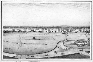 Strand és krikettpálya, panoráma Kalkuttára, India, 1840-es évek.