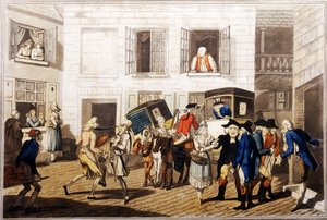 Inn Yard at Calais, kiadó: William Holland, London, 1790 (kézzel színezett aquatinta) alkotó: Frederick George Byron