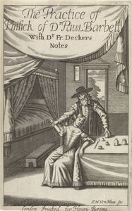 Orvos fiatal nő egy belső Címlap ehhez: Dekkers, F., The Practice of Phisick of Dr. Paul Barbett alkotó: Frederick Hendrick van den Hove