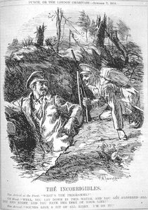A javíthatatlanok. Új érkezés a fronton; "Mi a program?", Old Hand; – Nos, lefekszel ebbe a vízbe, és egész éjjel-nappal borsozod, és van életed ideje! Újonnan érkező; "Kicsit jól hangzik. Rajta vagyok!" tól től 