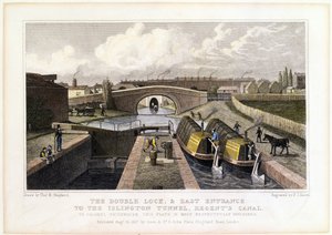 A kettős zár és az Islington-alagút keleti bejárata, Regents-csatorna, 1827