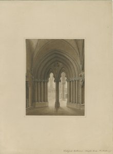 Lichfield székesegyház belseje – Káptalanház ajtaja: szépia rajz, és [c 1820]