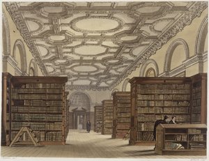 A Cambridge-i Közkönyvtár belseje, a "The History of Cambridge"-ből, Daniel Havell (1785-1826) metszete, kiadta R. Ackermann, 1815 (színes akvatinta).