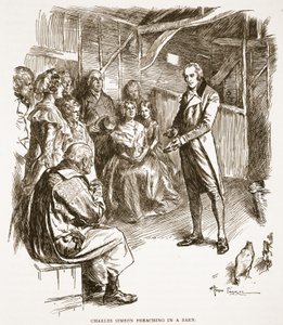 Charles Simeon egy istállóban prédikál, illusztráció a 