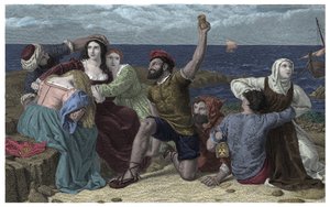 A Földközi-tenger kalózai játsszák a rabokat Frederick Richard Pickersgill (1820-1900) illusztrációján, 1869