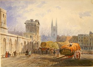 Kilátás a Szent Bertalan Kórházra és a Szent Sír-templomra, Holborn, 1840 körül (akvarell, papír)