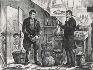 Egy gazda, aki természetben fizeti a helyi újság előfizetését alkotó: Frederick Stuart after Church