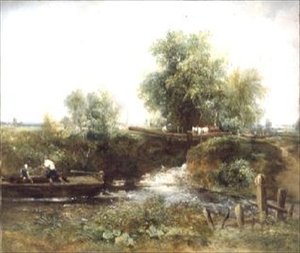 Folyó lovakkal és átkelés és csónak alkotó: Frederick Waters Watts