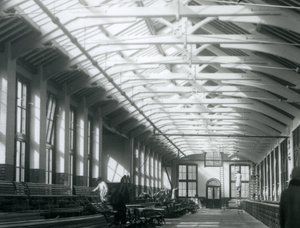 Az Oroszlánház öt emberrel a karbantartásán, Londoni Állatkert, 1926 alkotó: Frederick William Bond