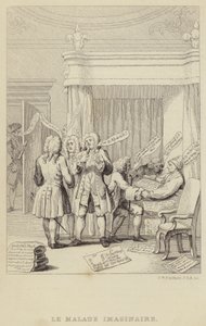 Le Malade Imaginaire: egy szatíra, amely John Hill szerzőt és botanikust ábrázolja az ágyban, akivel számos orvos konzultál