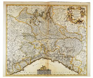 Genovai Köztársaság, Milánói Hercegség, Parma és Monferrato, Frederik de Wit térképe, Amszterdam, Rézmetszet alkotó: Frederick de Wit