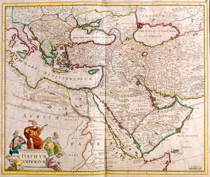Olaszország, Balkán-félsziget, Törökország, Libanon, Szíria, Izrael, Jordánia, Irak, Arab-félsziget, Irán. alkotó: Frederick de Wit