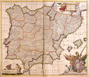 Az Ibériai-félsziget, Spanyolország és Portugália térképe (rézkarc