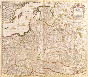 A Lengyel Királyság, Litvánia és Livónia hercegei (Lettország) (balti országok) és Ukrajna térképe (rézkarc)
