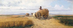 Búzamező, 1868 körül, Federico Rossano (1835-1912) festménye, olaj, vászon, 30x73 cm alkotó: Frederico Rossano