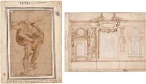Un Hebreo, a népnek megmutatott Krisztustól (recto); Fali dekoráció tervezése Raphael nyomán beragasztott vázlatokkal (fordítva) alkotó: Frederico Zuccaro