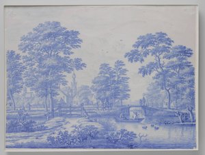 Emléktábla Overschie-re Rotterdam közelében Tányér kilátással Overschie-re alkotó: Frederik van Frytom (attributed to)