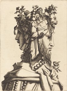 Extravagáns jelmezben lévő nő mellszobra alkotó: French 16th Century after René Boyvin or Pierre Milan