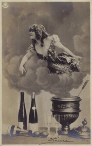 Fiatal nő kibújik egy levessütő gőzéből (fotókollázs) alkotó: French Photographer