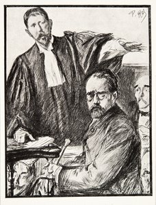 Dreyfus a tárgyalásán, A Harmadik Köztársaság története című kötetből. I, Political History, pub. 1933 (litho) alkotó: French Photographer