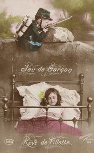 A fiú játéka és a lány álma (színezett fotó) alkotó: French Photographer