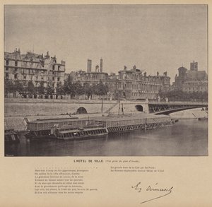 Párizs kommün, Hotel De Ville, kilátás az Arcole hídról (f/w fotó) alkotó: French Photographer