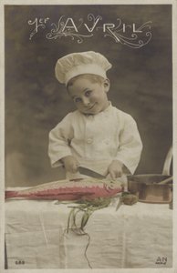 Kisfiú halat főz (színes fotó) alkotó: French Photographer