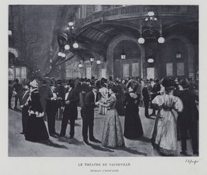 A párizsi Theatre du Vaudeville épületén kívül a szünetben (f/w fotó) alkotó: French Photographer