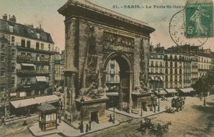 Porte Saint-Denis Párizsban, Franciaországban. 1913-ban feladott képeslap. alkotó: French Photographer