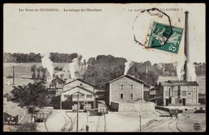 Grosmenil bányáit ábrázoló képeslap, szénválogatás, Haute-Loire, 1900 körül alkotó: French Photographer
