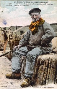 Normandiából származó képeslap, amely egy régi tengeri kutyát ábrázol, 1914 körül (színes litó) alkotó: French Photographer