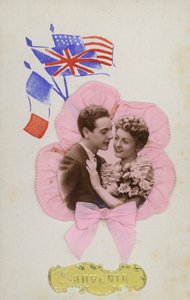 Szuvenírkártya, francia, angol és amerikai zászlókkal alkotó: French Photographer