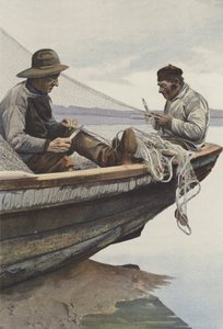 La Canche-on halászok javítgatják hálóikat alkotó: French Photographer
