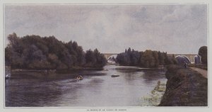 A Marne-folyó és a Nogent-i viadukt, Franciaország (színes fotó) alkotó: French Photographer